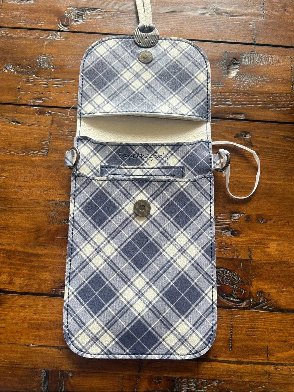 Blue Plaid Clear-Window Crossbody Phone Holster